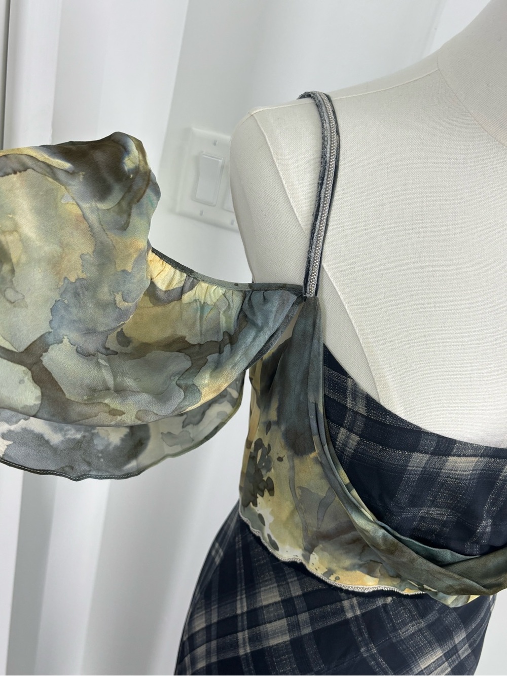Zara Navy Plaid Maxi Dress with Olive Sheer Overlay - Picture 5 of 8
